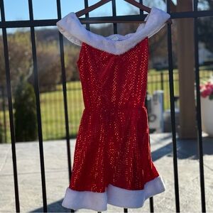 Red Sequin Christmas Dress with White Trim and Tulle women’s Size 2-4
